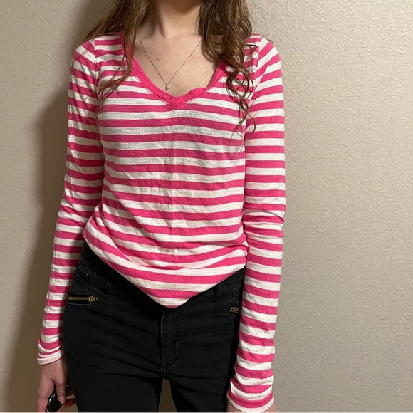 Hollister Tops - Hollister Striped Pink & White Long Sleeve